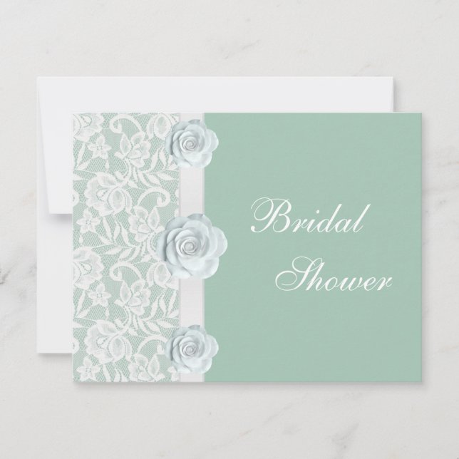 Invitación Rosas blancos y ducha nupcial de la verde menta (Anverso)