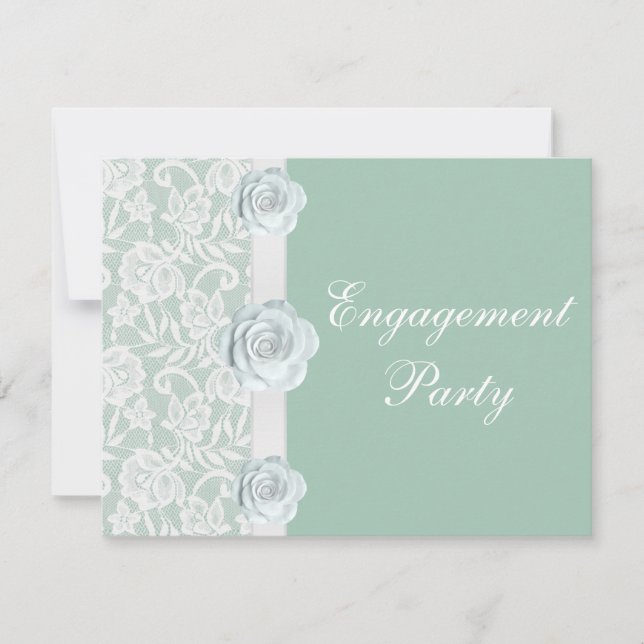Invitación Rosas blancos y fiesta de compromiso de la verde (Anverso)
