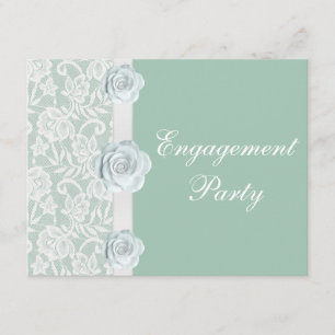 Invitación Rosas blancos y fiesta de compromiso de la verde