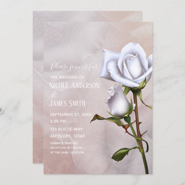 Invitación Rosas Blandas Románticas Boda Floral Elegante (Anverso / Reverso)