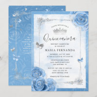 Rosas Blue de Bahama Plateado Elegante Quinceanera