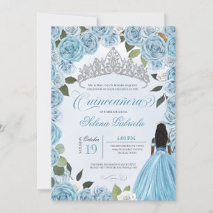 Invitación Rosas Blue del Princess Ball Cinderella Quinceaner