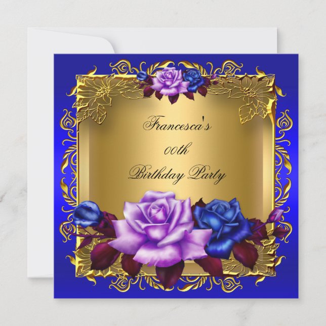 Invitación Rosas Blue Lilac Fiesta de Cumpleaños Elegante y O (Anverso)