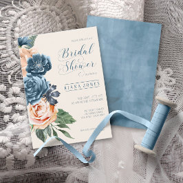 Invitación Rosas Blue/Peach Boda Bridal Shower ID584