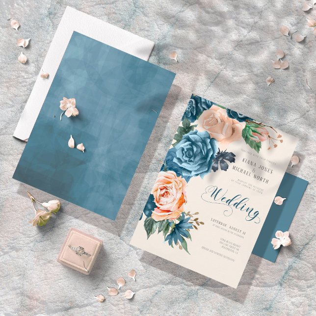 Invitación Rosas Blue/Peach Boda ID584 (Subido por el creador)