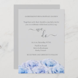 Invitación Rosas Blue Real Flores Gris Elegante Hacemos Boda