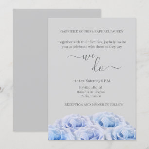 Invitación Rosas Blue Real Flores Gris Elegante Hacemos Boda