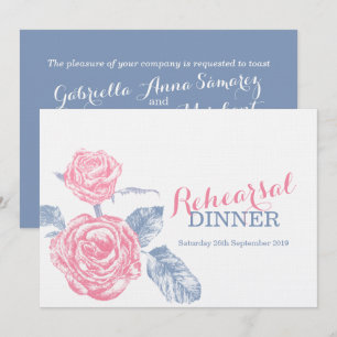 Invitación Rosas boceto tinto cena de ensayo rosa azul invita