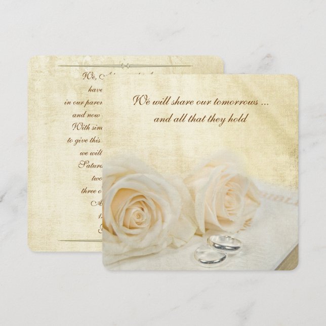 Invitación Rosas Bodas blancos en la Santa Biblia (Anverso / Reverso)
