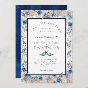 Invitación Rosas Bodas náuticos de las flores marinas