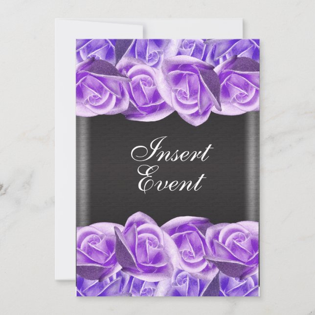 Invitación Rosas bodas negros de lavanda morada (Anverso)