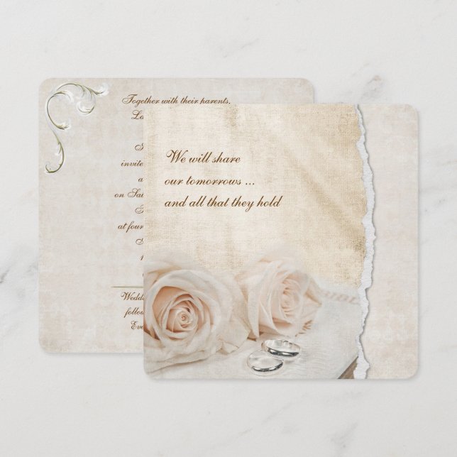 Invitación Rosas bodas sobre la Biblia (Anverso / Reverso)