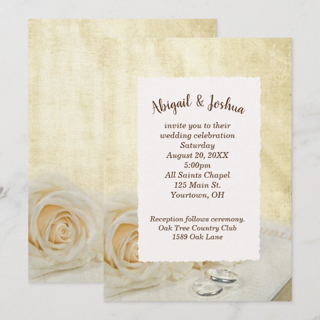 Invitación Rosas bodas y anillos (Anverso / Reverso)