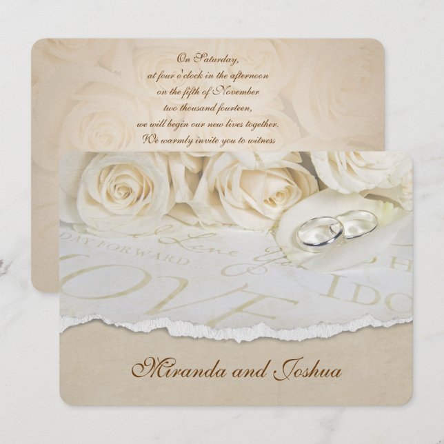 Invitación Rosas bodas y anillos (Anverso / Reverso)