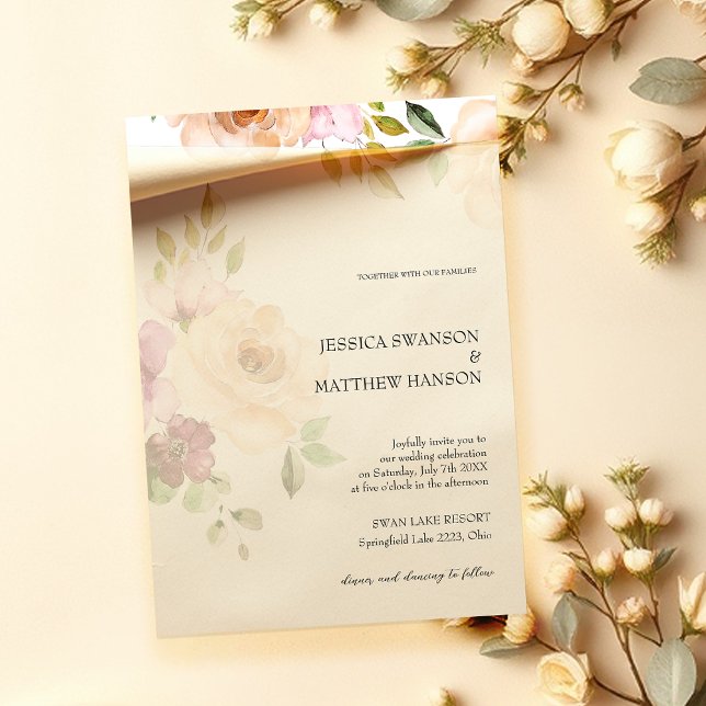 Invitación Rosas bohemios de Rubor Boda acuarela floral (Subido por el creador)