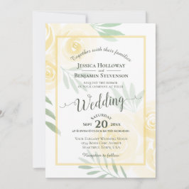 Invitación Rosas Boho Amarillas Caligrafía y Código QR Boda