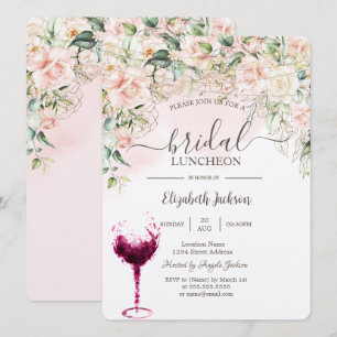 Invitación Rosas boho,merienda de desposada en copa de vino