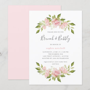 Invitación Rosas bonitos   Brunch floral rosado y burbujeante