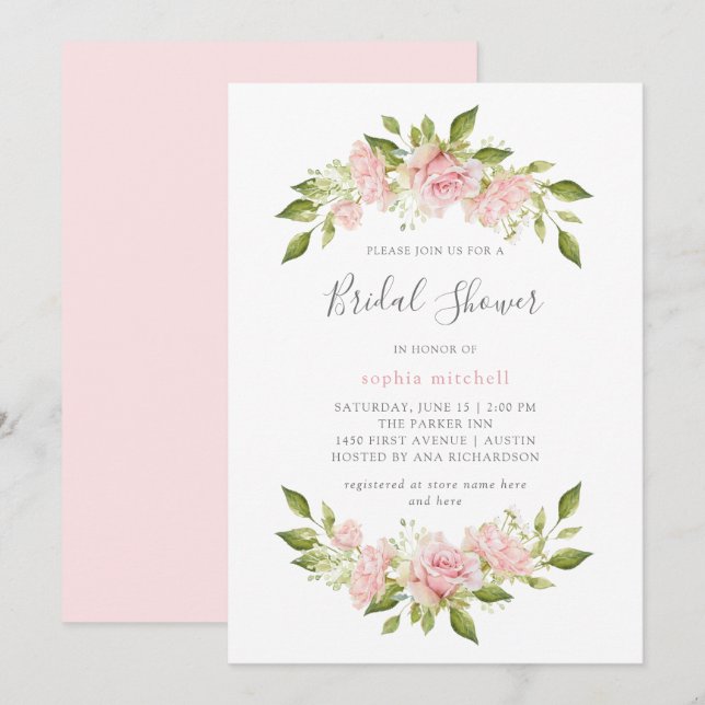 Invitación Rosas bonitos | Ducha de novia floral rosa (Anverso / Reverso)