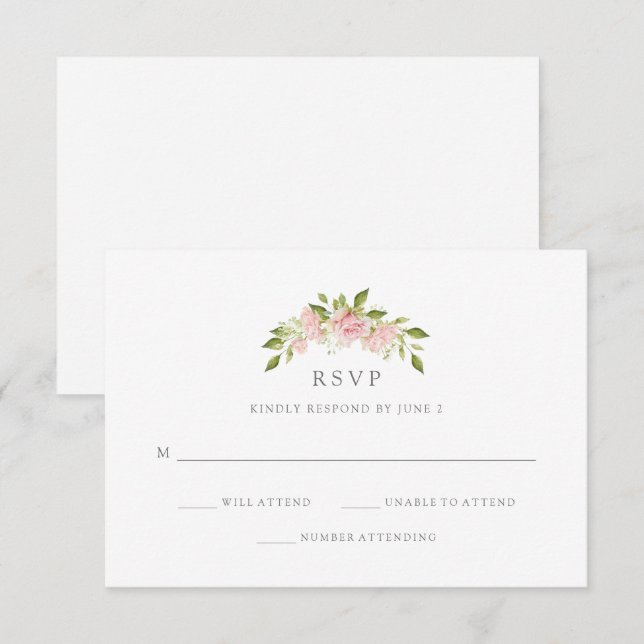 Invitación Rosas bonitos | Elegante Boda Floral Rosa RSVP (Anverso / Reverso)