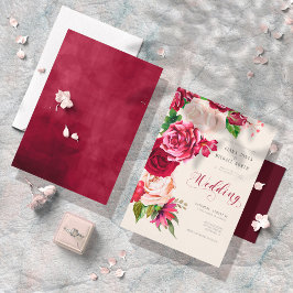 Invitación Rosas Borgoña/Crema Boda ID584