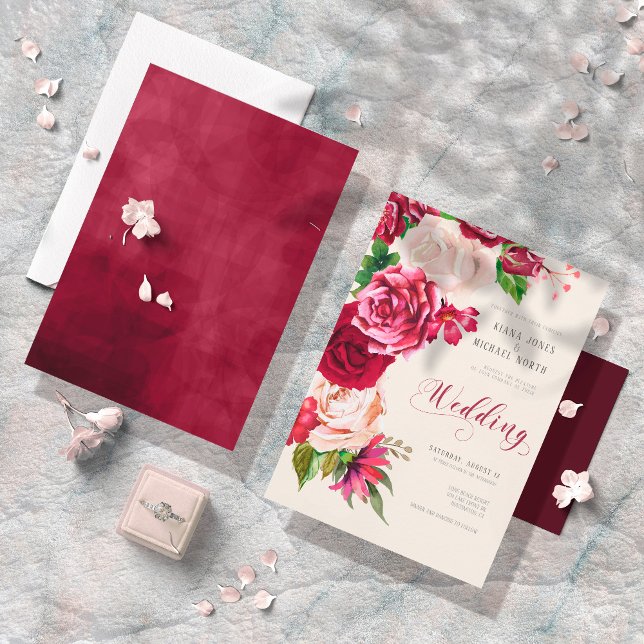 Invitación Rosas Borgoña/Crema Boda ID584 (Subido por el creador)