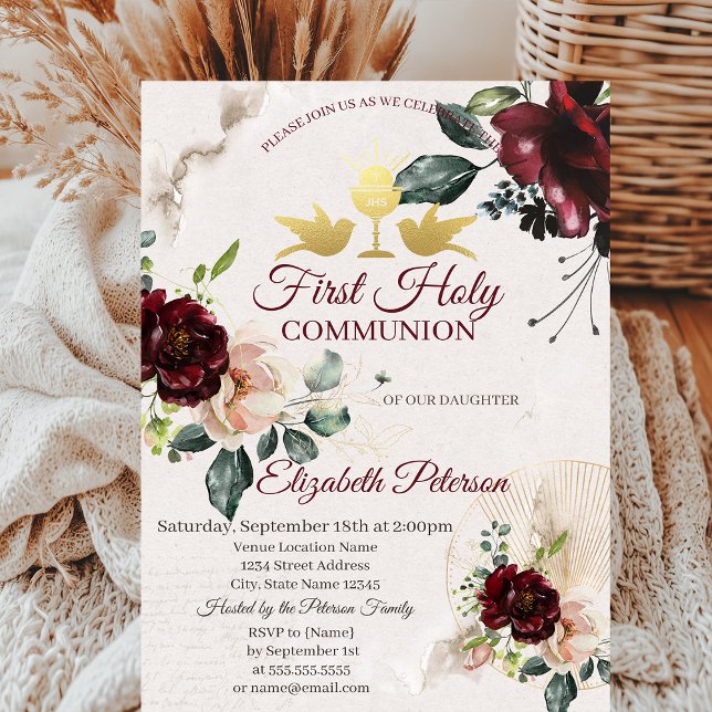 Invitación Rosas Borgoña Primera Comunión  (Subido por el creador)