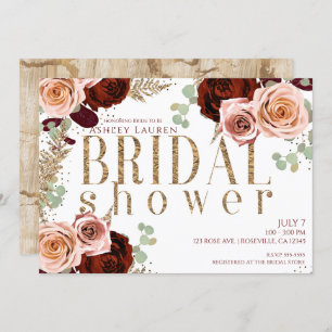 Invitación Rosas Borgoña Rosa de Oro Blanco Ducha Novia