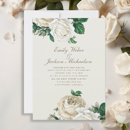 Invitación Rosas Botánicas Elegantes Blancas Florales Crema B
