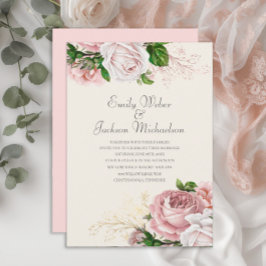 Invitación Rosas Botánicas Elegantes Rosa Floral Crema Boda