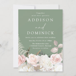 Invitación Rosas botánicos blancos de Rubor Boda verde sabio