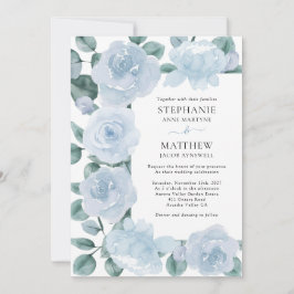 Invitación Rosas botánicos Dusty Blue Floral Boda
