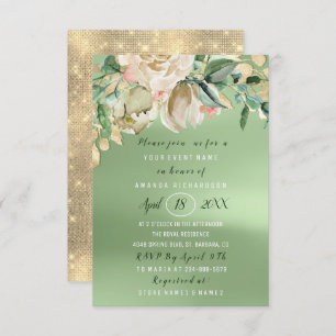 Invitación Rosas Bridal Shower Flower Brunch Greenery Gold