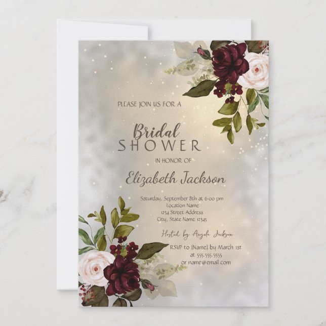 Invitación Rosas Burgundy Chic Elegantes (Anverso)