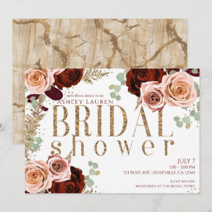 Invitación Rosas Burgundy Rosadas de Oro Blanco para Despedid