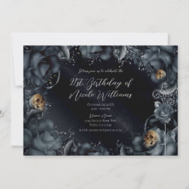 Invitación Rosas Calaveras Azules Grises Ahumadas Fiesta de C