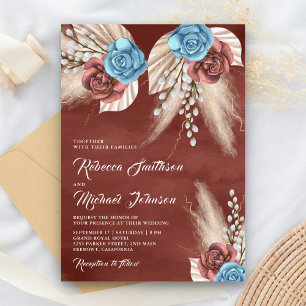 Invitación Rosas canela Pampas Palma de marfil Boda