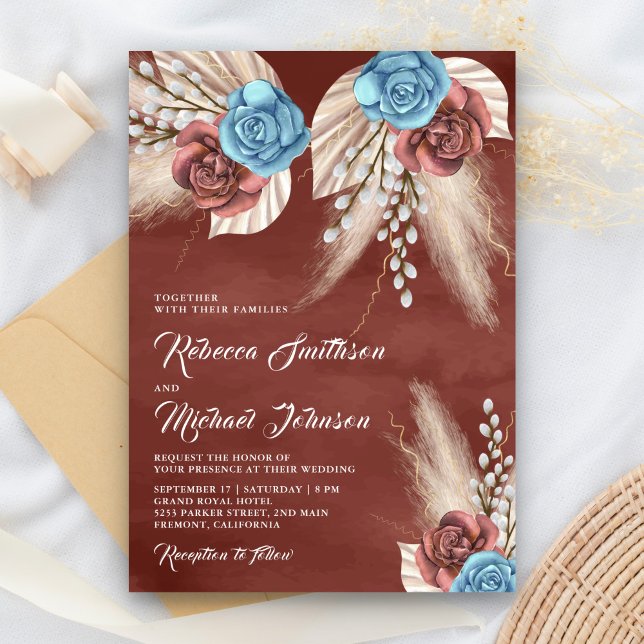 Invitación Rosas canela Pampas Palma de marfil Boda (Subido por el creador)