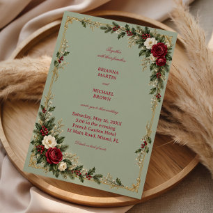 Invitación Rosas Carmesí Adornan Serenidad Salvia
