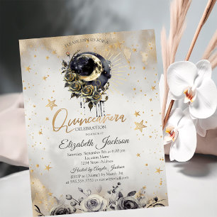 Invitación Rosas celestiales de luna estrellas Quinceañera