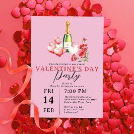 Invitación Rosas Champagne y el Fiesta El día de San Valentín