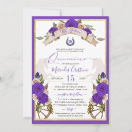 Invitación Rosas Charro Morado Occidental Caballos Quinceaner