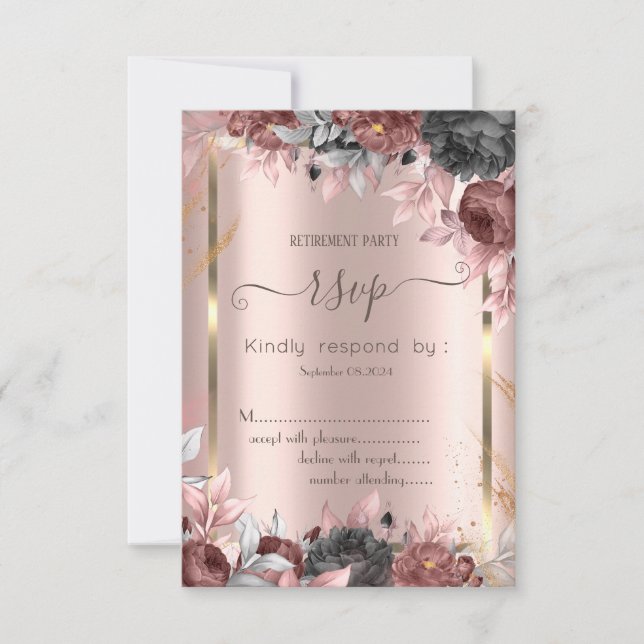 Invitación Rosas Chic con Marco de Oro 16 RSVP  (Anverso)
