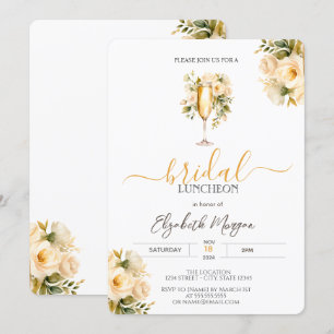 Invitación Rosas Chic de Copa de Champán Almuerzo Nupcial