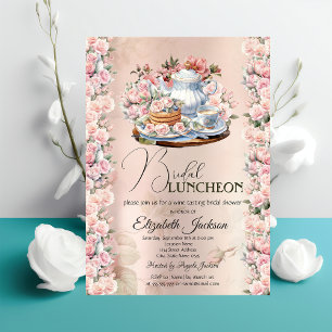 Invitación Rosas Chic de Té de Fiesta Vintage Desayuno Nupcia