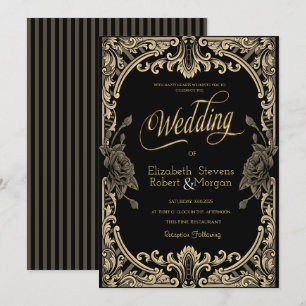 Invitación Rosas Chic Marco, Rayas Boda Gótica