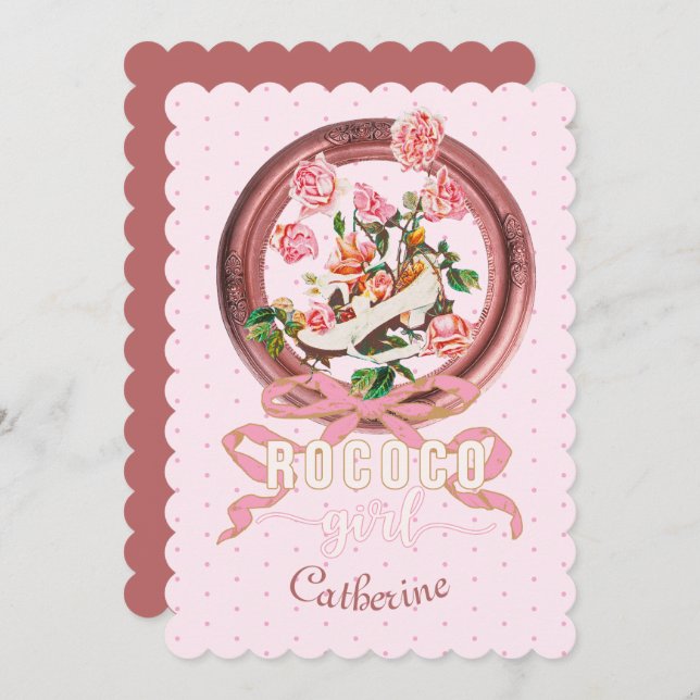 Invitación Rosas Chicas rococó clásicos cutáneos beben zapato (Anverso / Reverso)