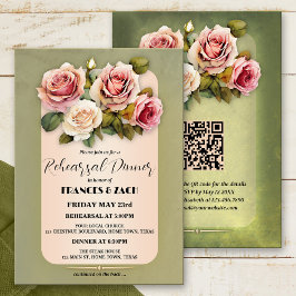 Invitación Rosas Clásicos de acuarela QR Código Ensayo Cena