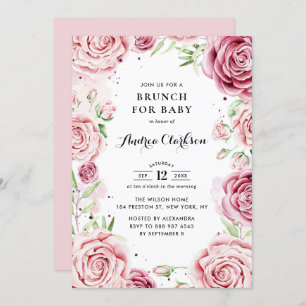 Invitación Rosas color agua rosada enmarcan Baby Shower Brunc