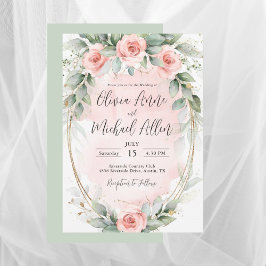 Invitación Rosas color agua rosado de Rubor Boda verde